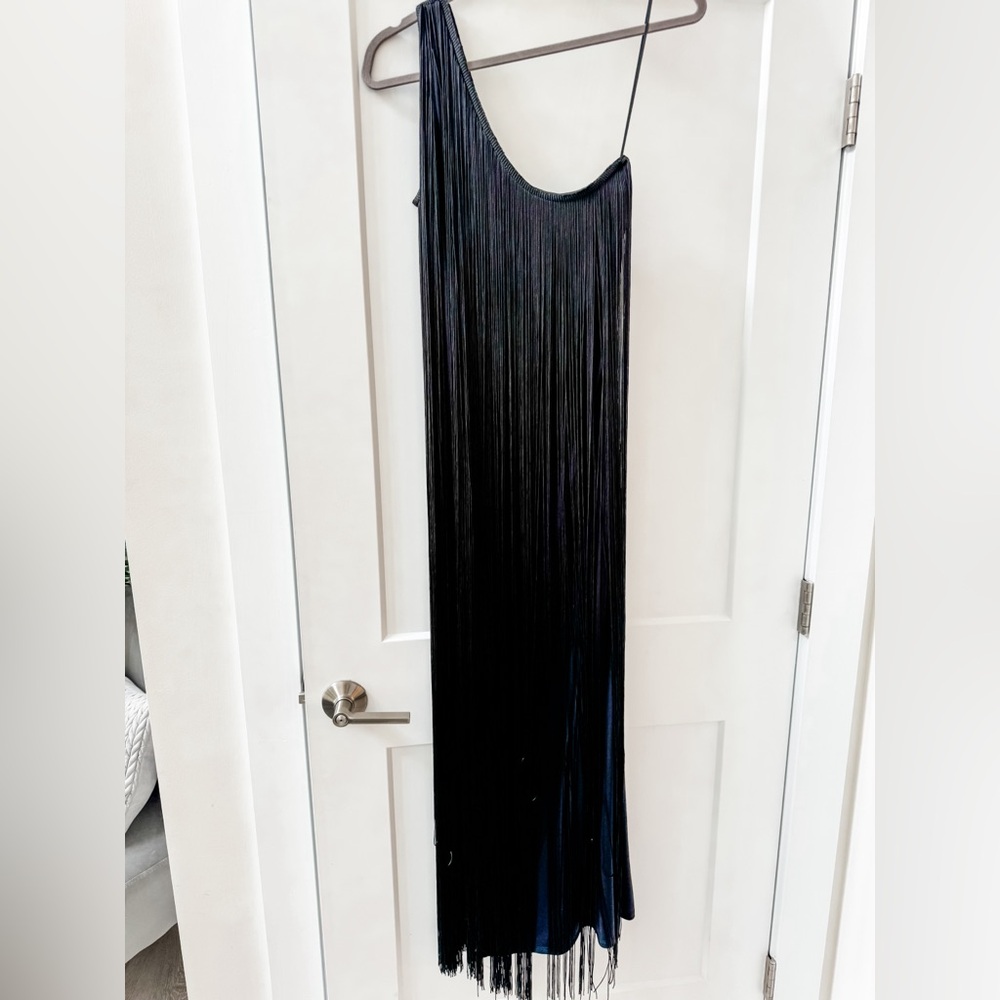 Black one strap tassel dress size 4 Express X Carla